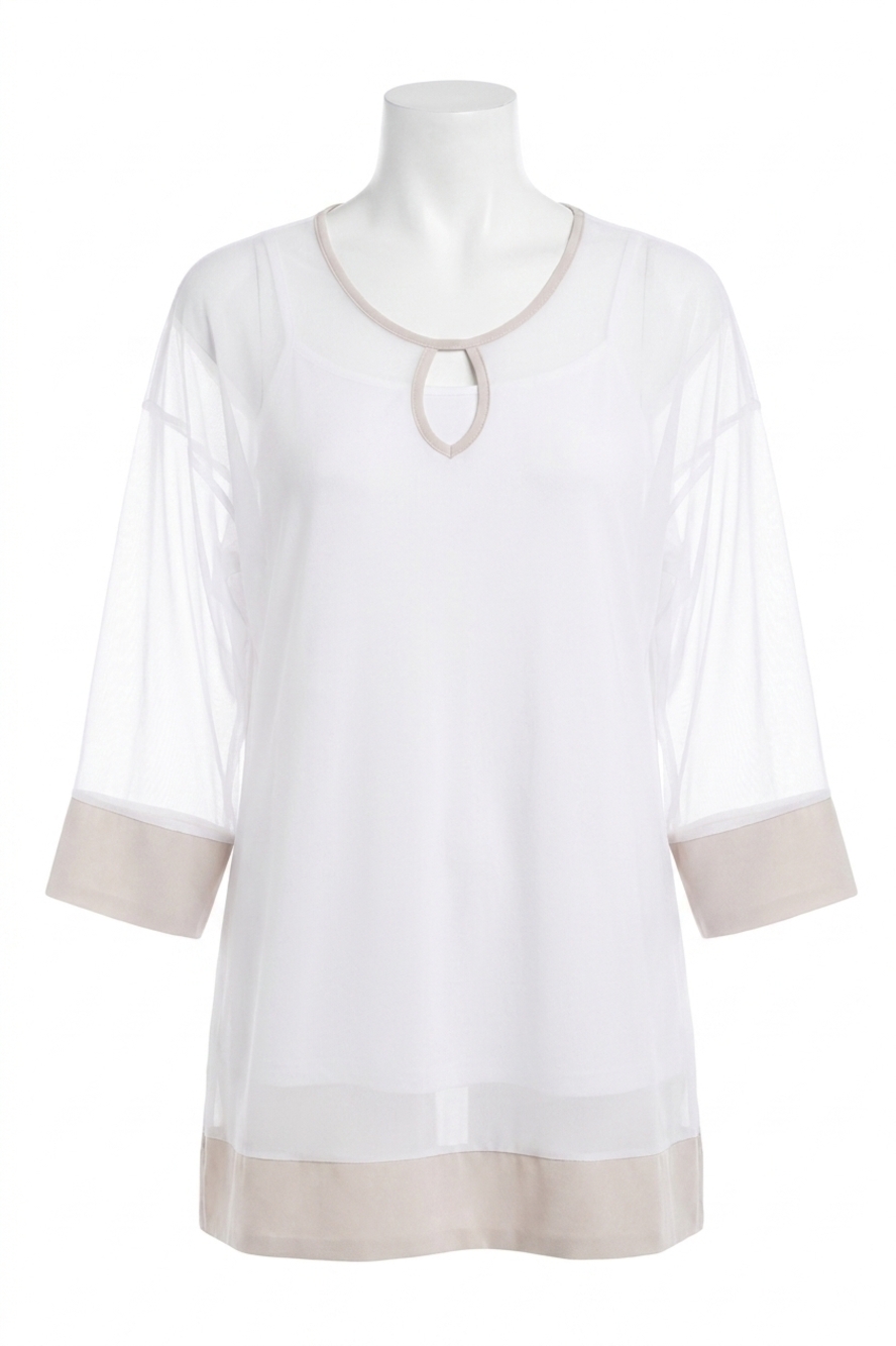 NEW SYMPLI mesh keyhole tunic in white